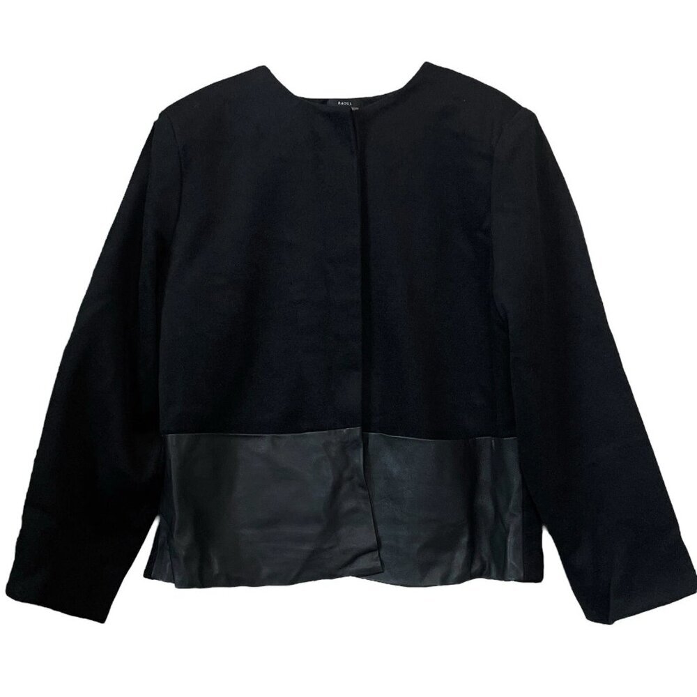 Raoul Genuine Leather Wool Cashmere Trim Buttoned Jacket Black Size FR 42 US 10